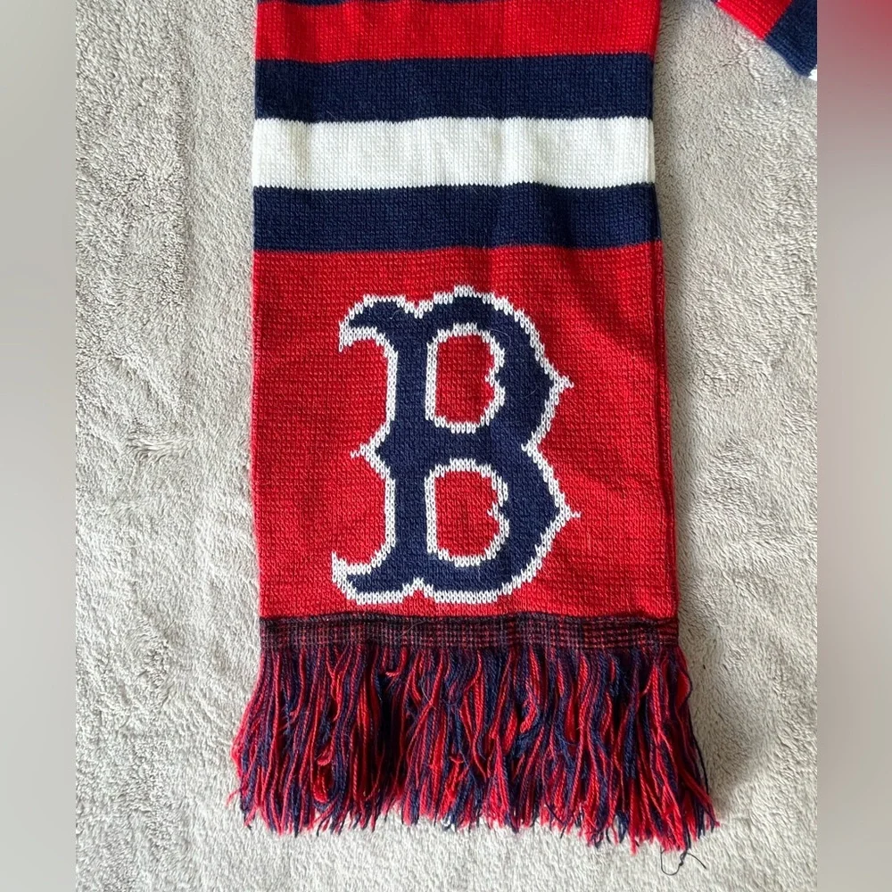 Boston Red Sox Scarf Red White Blue Fringe One Size